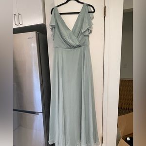 Light green floor length gown size 14. Flutter sleeve